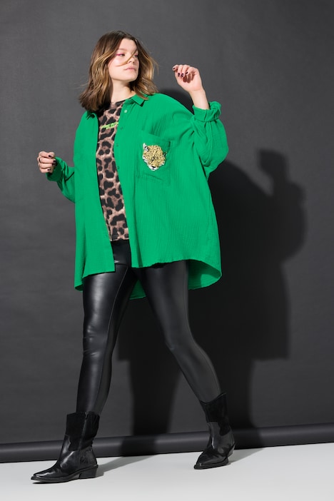 Leopard Patch Button Down Tunic Blouse