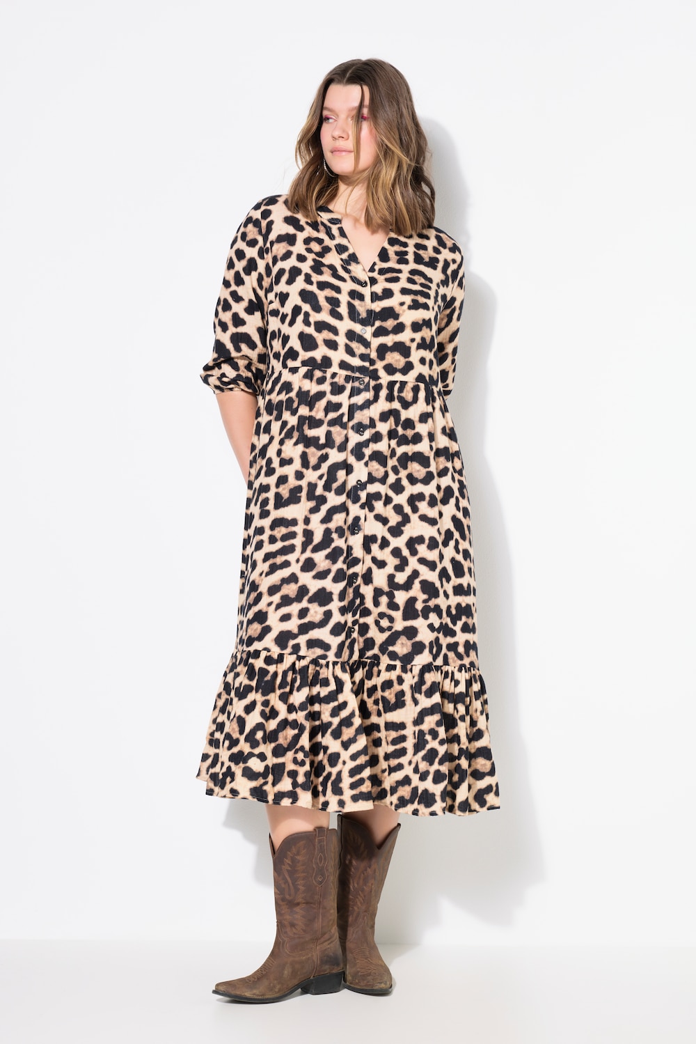 Maxikleid, A-Line, Musselin, Leo