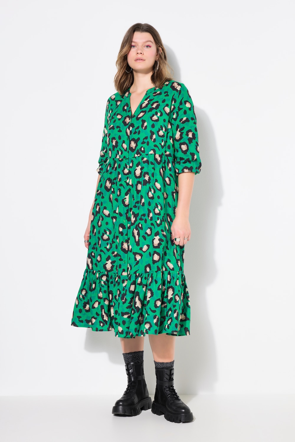 Maxikleid, A-Line, Musselin, Color-Leo