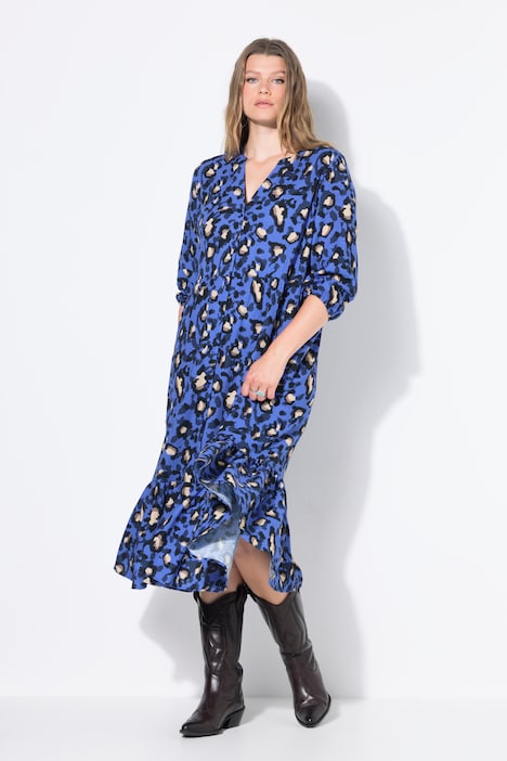 Maxi-jurk, A-lijn, mousseline, color leo