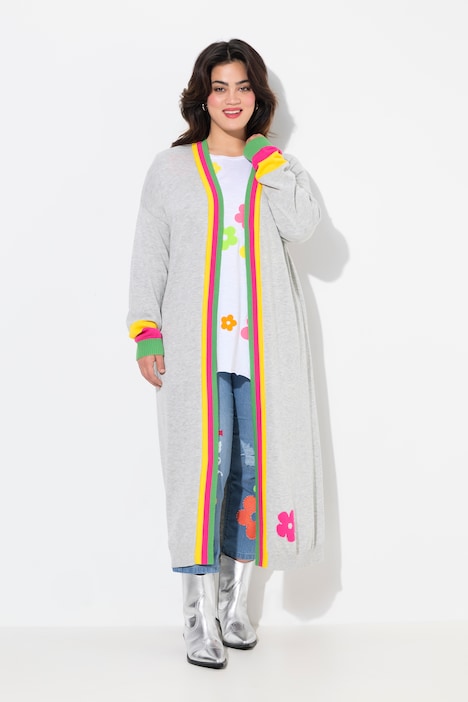 Long-Strickjacke, Straight Fit, Neon-Rippbündchen