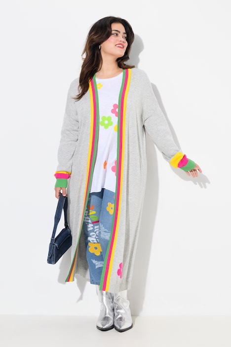 Long-Strickjacke, Straight Fit, Neon-Rippbündchen