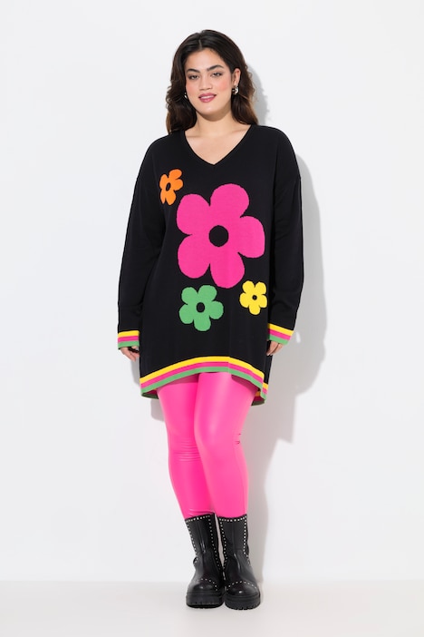 Pullover, Neonblumen, Neon-Ringelbündchen