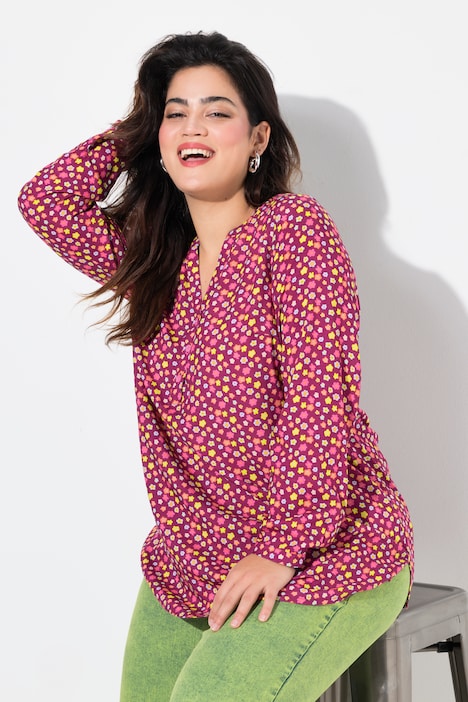 Blouse, minimalistsche bloemenprint, lange mouwen