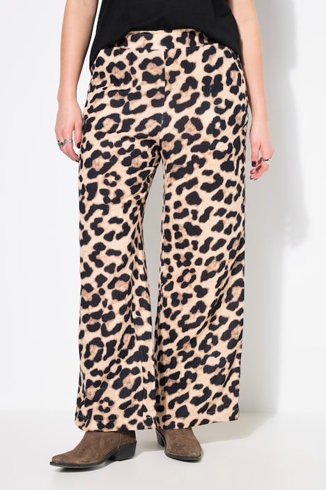 Pantalón, pierna ancha, muselina, leopardo