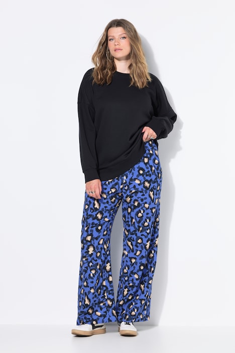 Pantalón, pernera ancha, muselina, leopardo de color