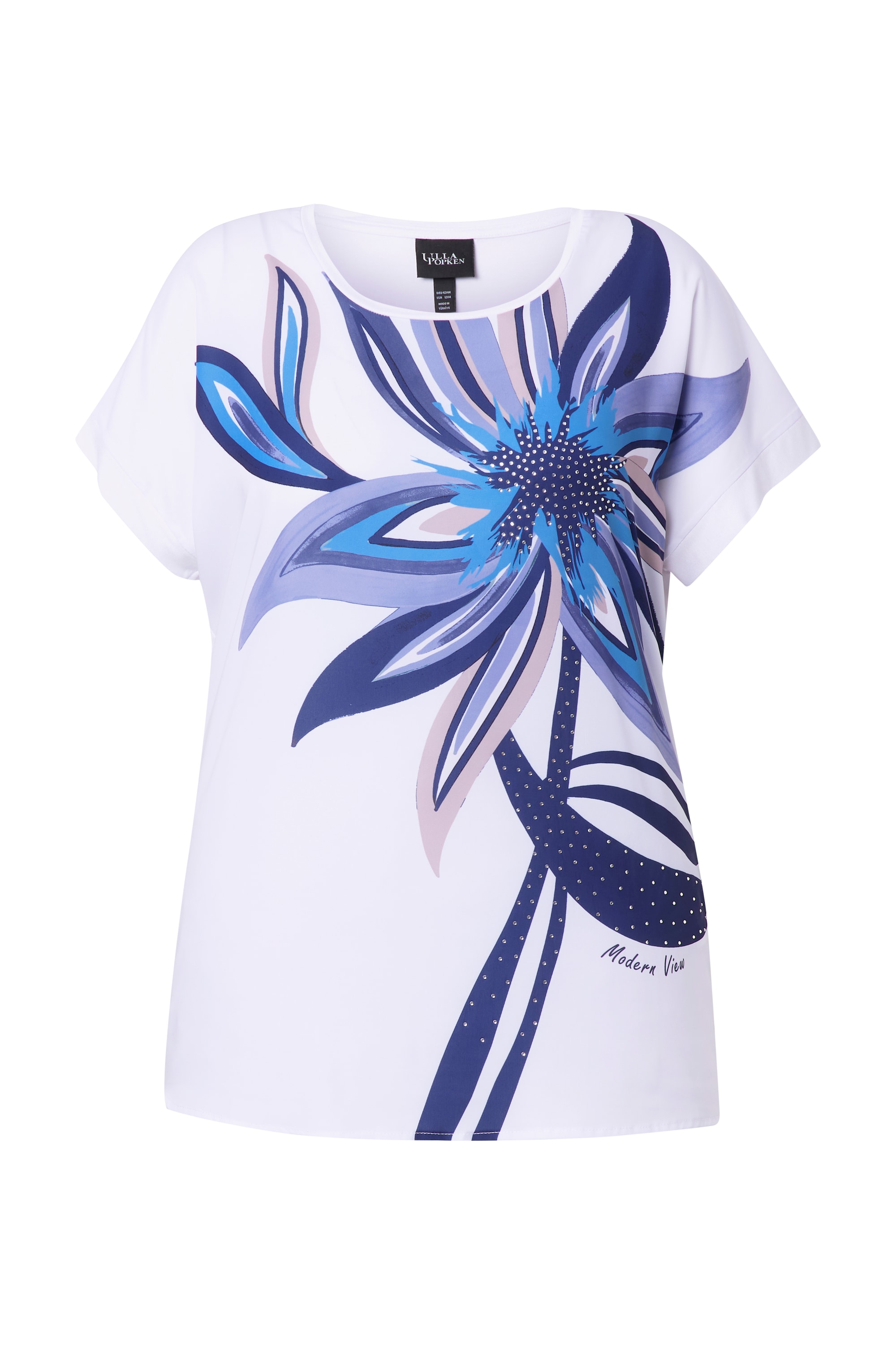 Ulla Popken Damen große Größen T Shirt Blüte Oversized Rundhals Halbarm 839038