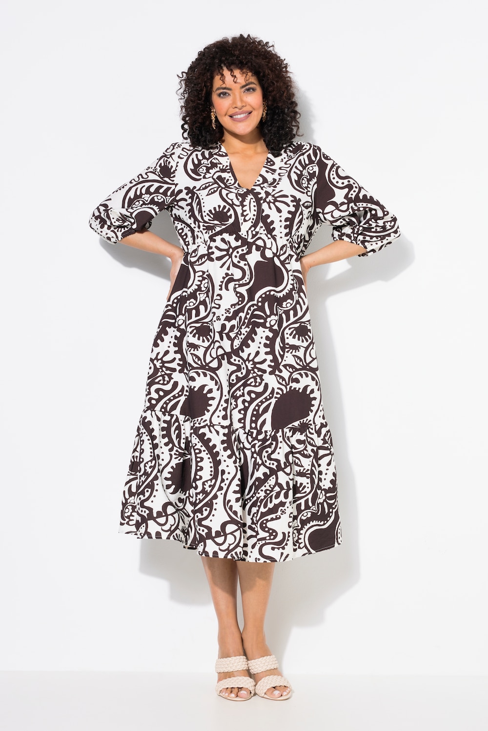 Große Größen Midikleid, Damen, braun, Größe: 54/56, Viskose/Synthetische Fasern, Ulla Popken