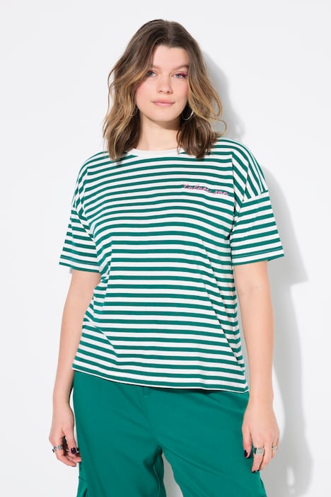 T-shirt, oversized, strepen, borduursel