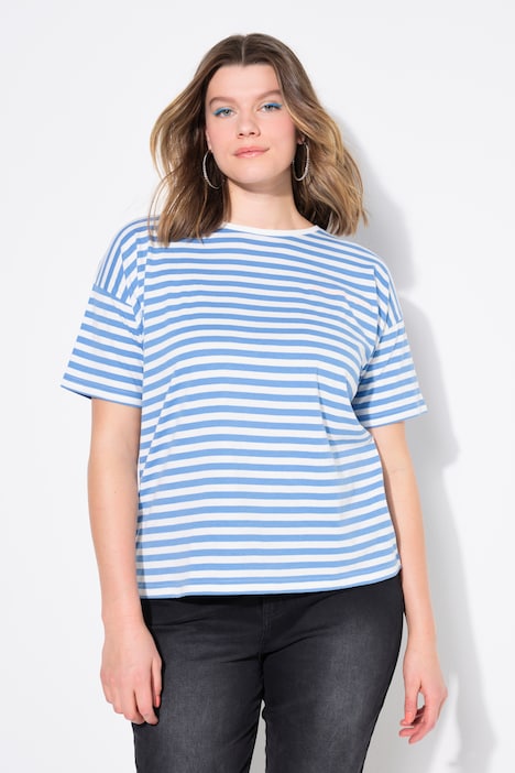 T-shirt, oversized, strepen, borduursel