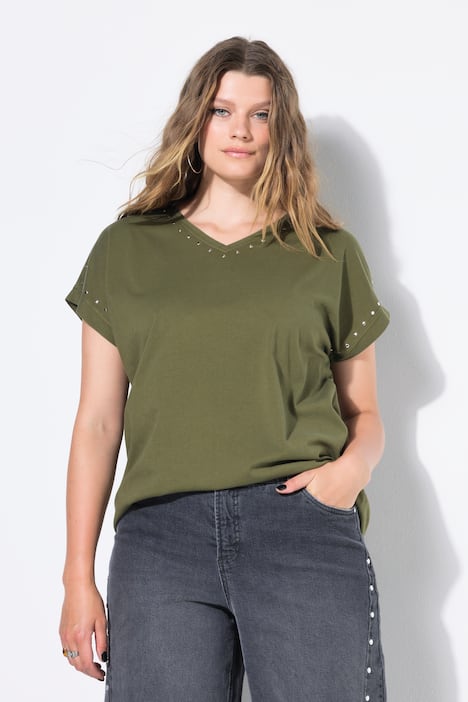 T-Shirt, oversized, Nieten, acid washed