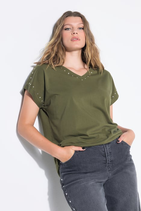 T-Shirt, oversized, Nieten, acid washed