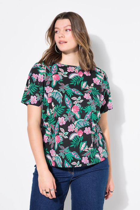 T-shirt oversize, imprimé fleurs et feuillage