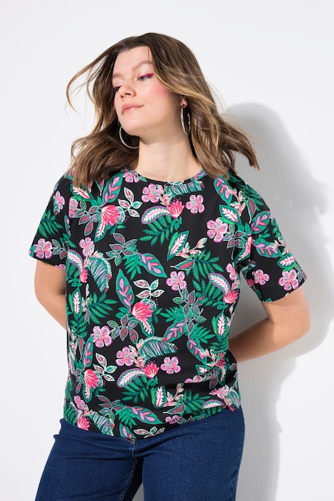 T-shirt oversize, imprimé fleurs et feuillage