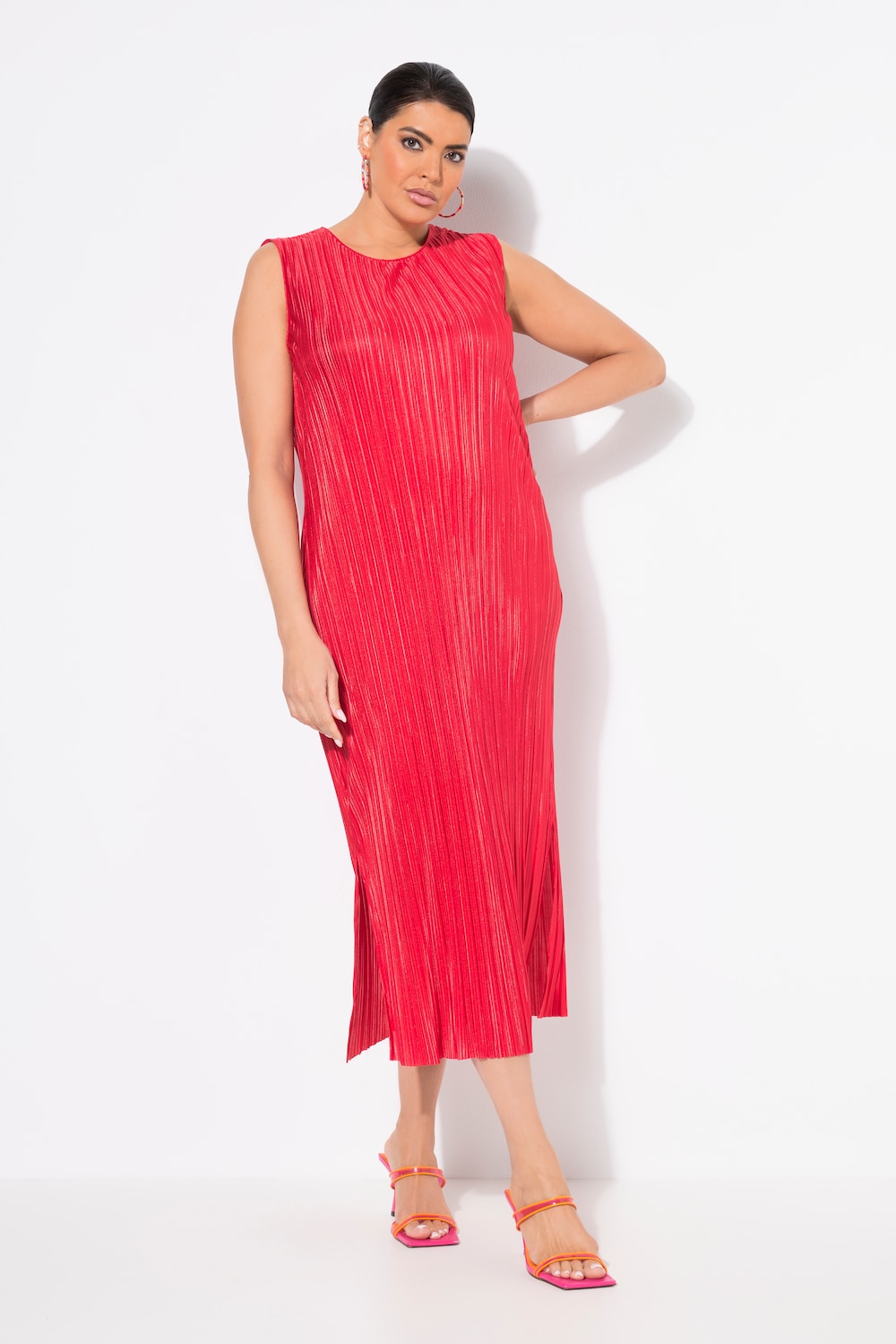 Große Größen Plissee-Midikleid, Damen, rot, Größe: 58/60, Polyester, Ulla Popken