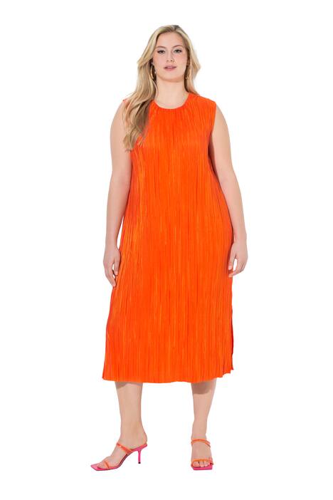 Plisované midi šaty, kulatý výstřih, bez rukávů