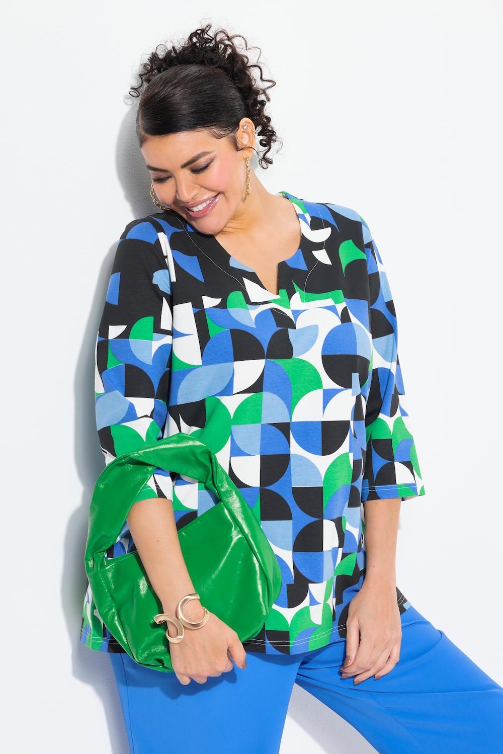 Shirt, grafische print, tuniekhals, 3/4-mouwen