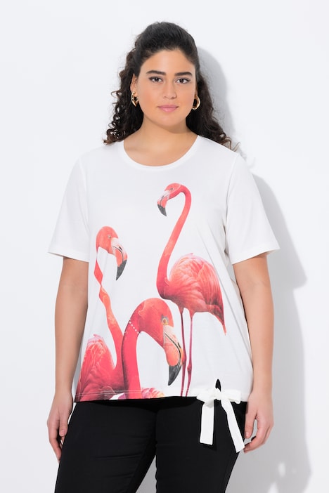 T-Shirt, Flamingo, Ziersteine, Rundhals, Halbarm