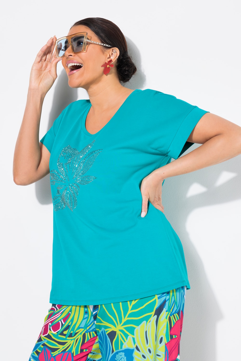 T-Shirt, Blüte, oversized, Rundhals, Halbarm