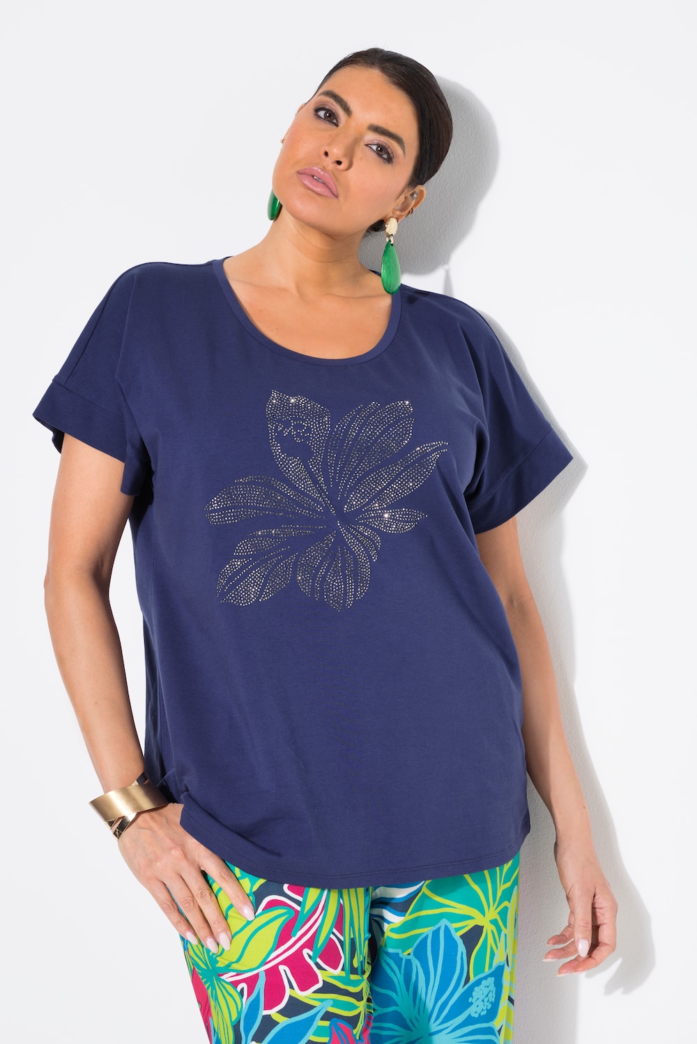 T-shirt, bloemen, oversized, ronde hals, korte mouwen