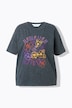 T-shirt oversize, imprimé, délavage acid washed