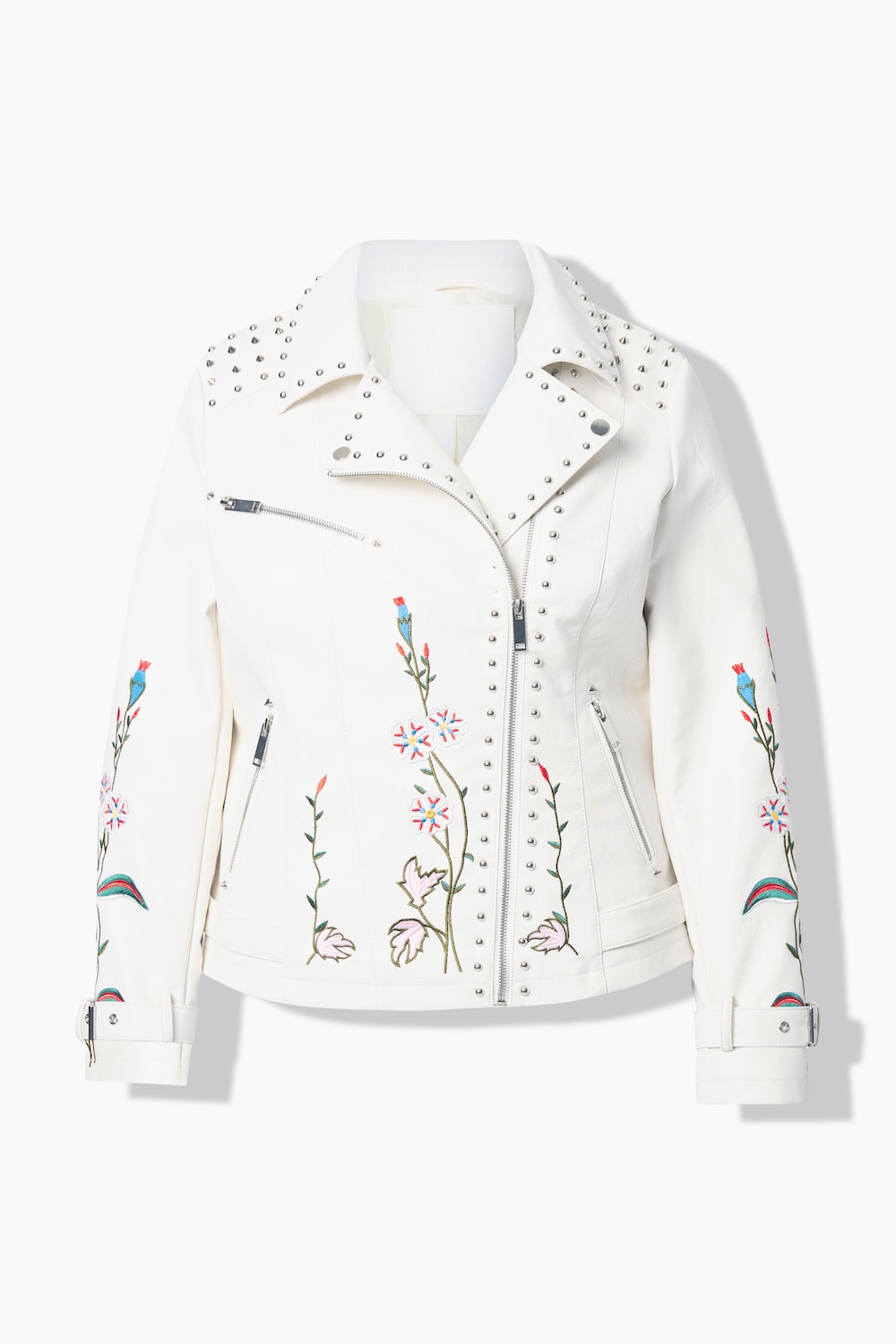 Stora storlekar Bikerjacka, Dam, vit, storlek: 56, Polyester/Syntetfibrer, Mia Moda