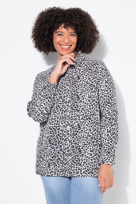 Bluse, oversized, Musselin, Leostyle-Druck