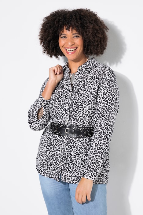 Bluse, oversized, Musselin, Leostyle-Druck