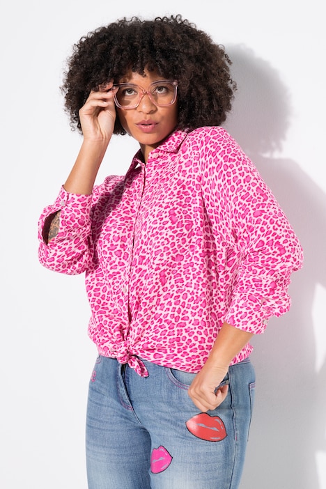 Bluse, oversized, Musselin, Leostyle-Druck