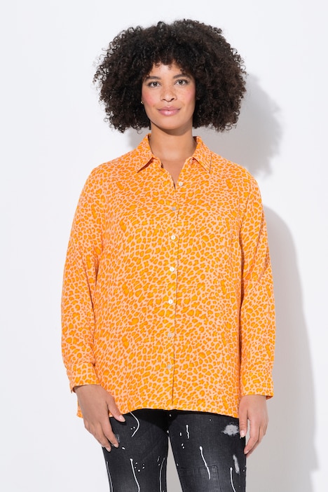 Blouse, oversized, mousseline, leostyle print