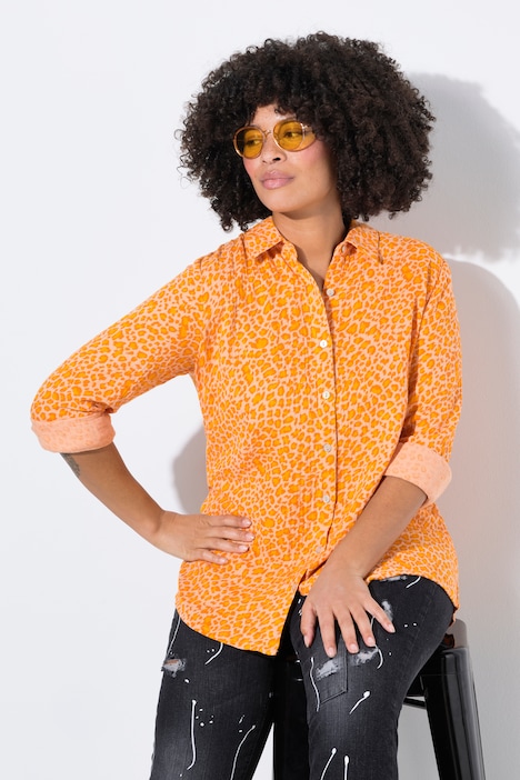 Blouse, oversized, mousseline, leostyle print