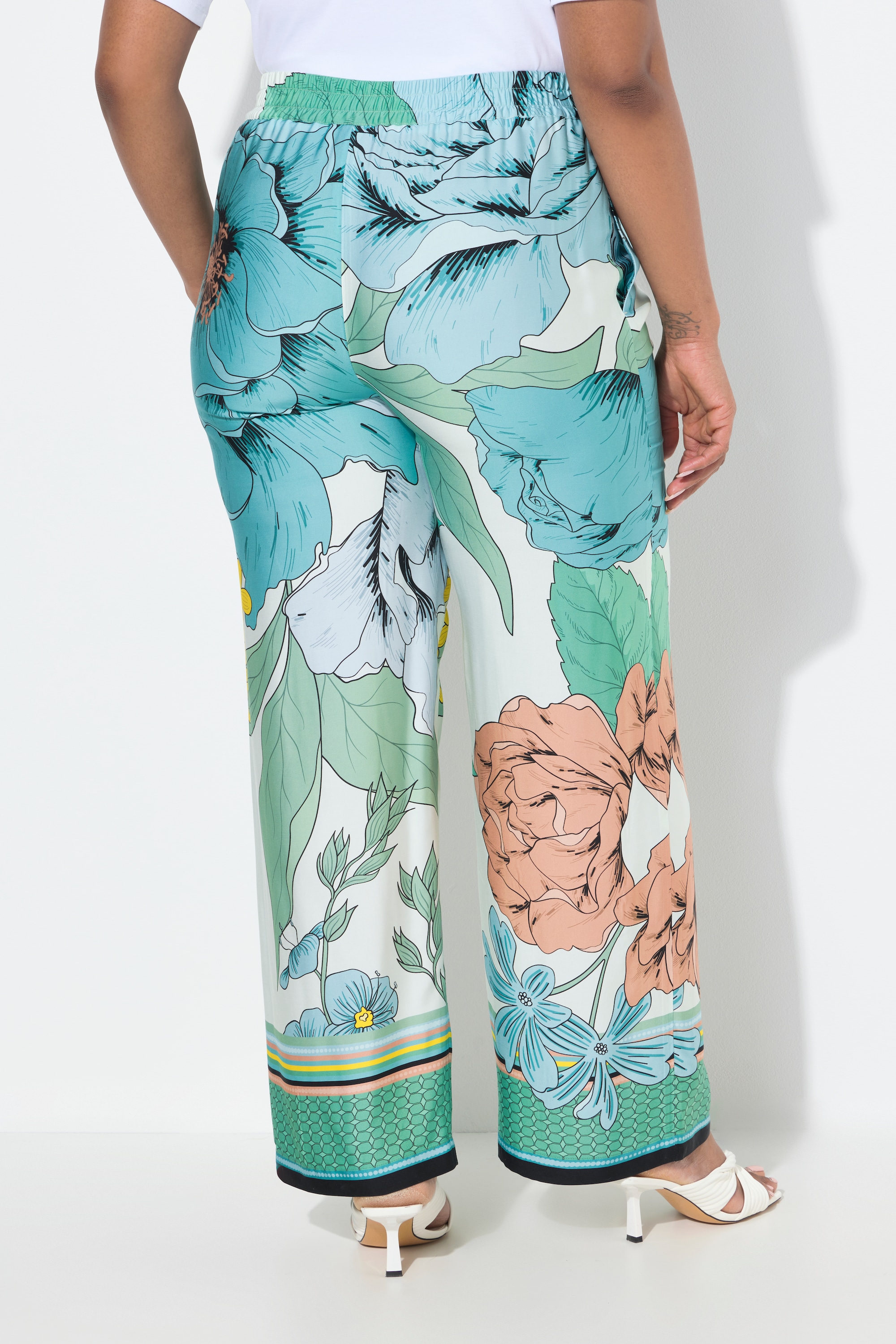 Ulla Popken Damen große Größen Hose Blüten weites Bein Elastikbund 839218