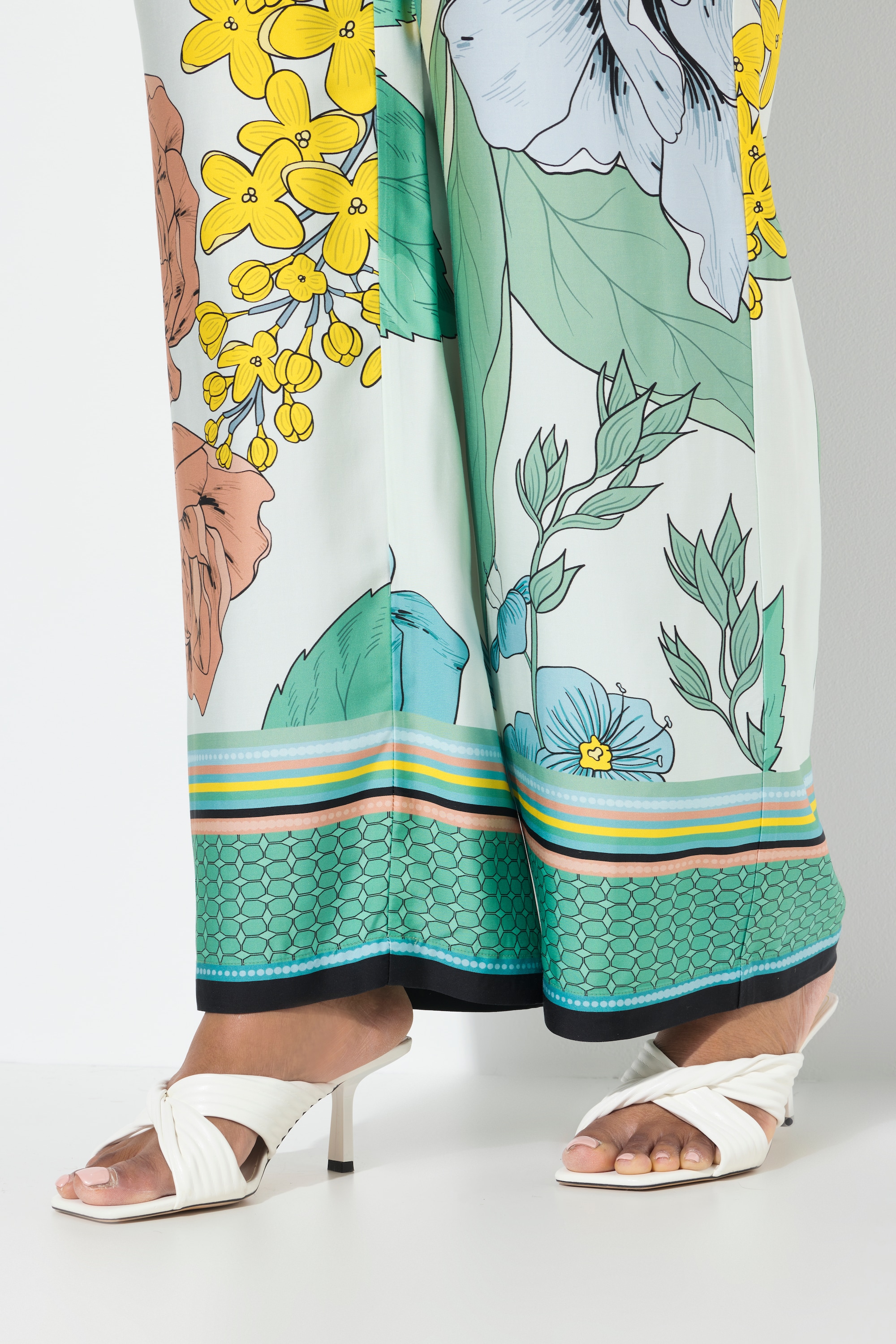 Ulla Popken Damen große Größen Hose Blüten weites Bein Elastikbund 839218