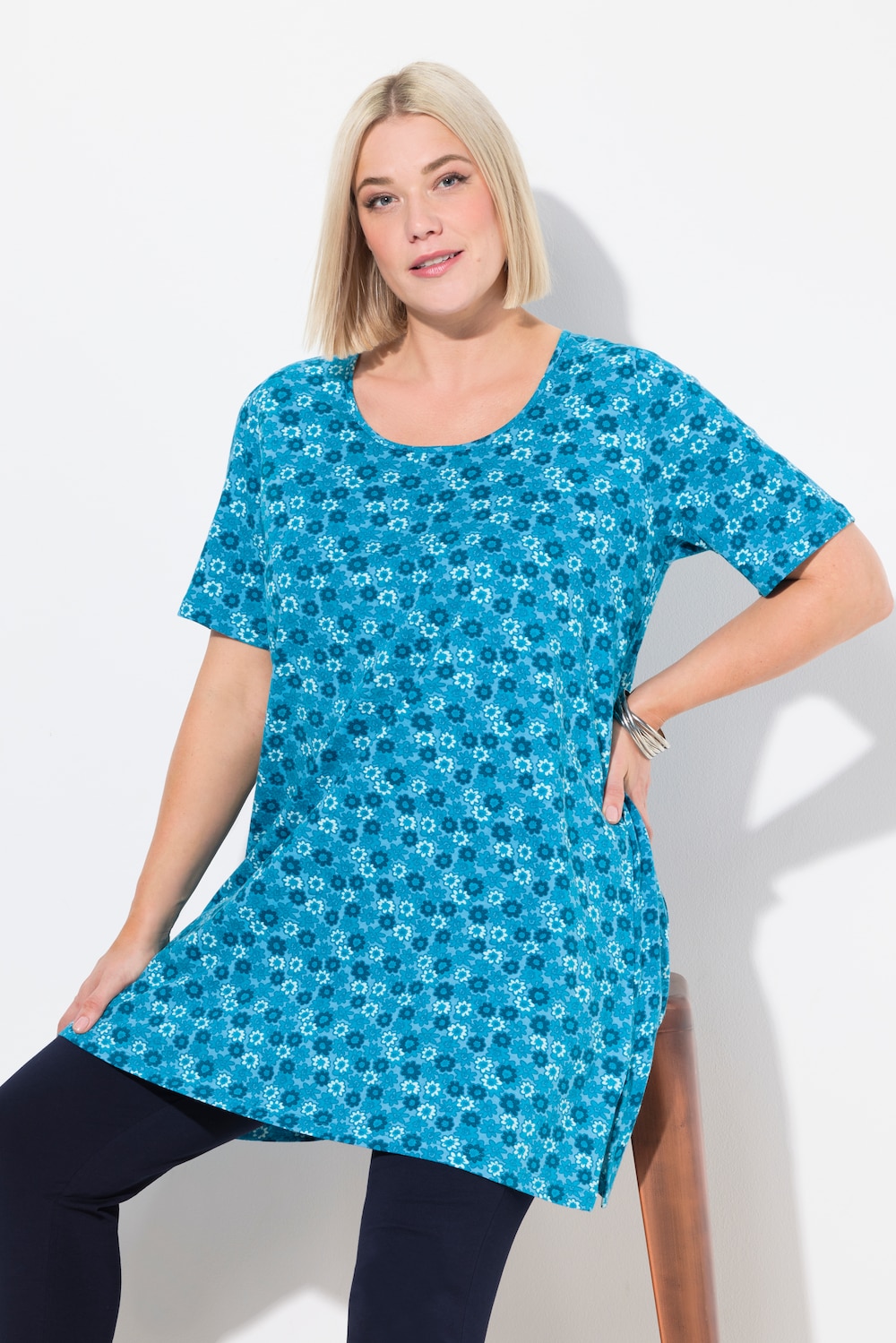 Große Größen Longshirt, Damen, türkis, Größe: 62/64, Baumwolle, Ulla Popken