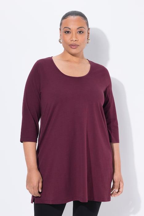 Longshirt, A-lijn, ronde hals, 3/4-mouwen