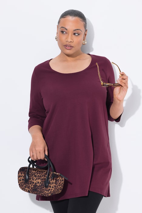 Longshirt, A-lijn, ronde hals, 3/4-mouwen