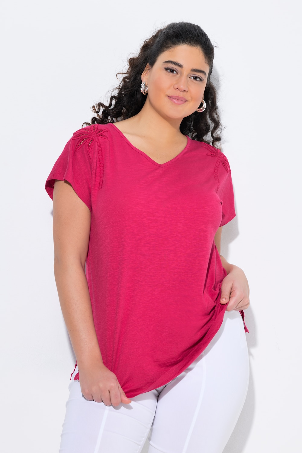 T-shirt, palmen, oversized, V-hals, korte mouwen