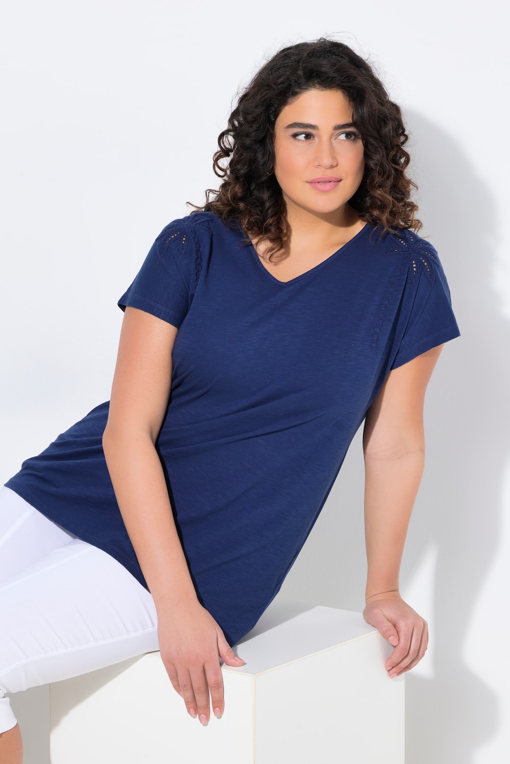 T-Shirt, Palmen, Oversized, V-Ausschnitt, Halbarm
