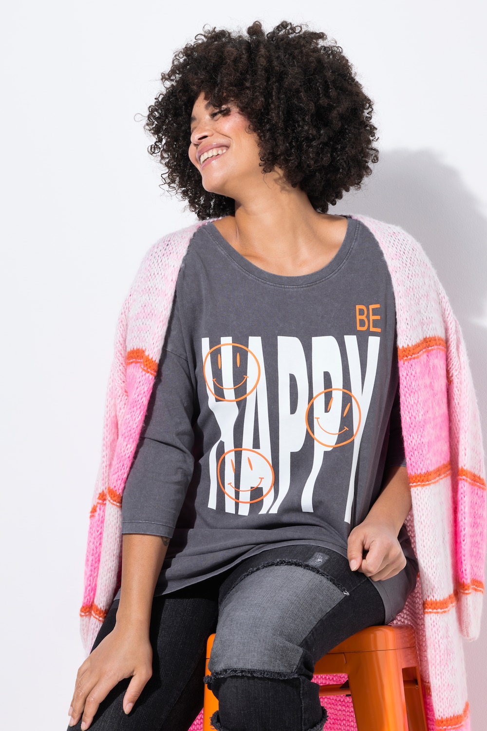 T-shirt, boxy pasvorm, happy, vintage look