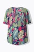 Bluse med smock, blader, A-linje, rund hals, klokkeermer