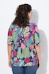 Bluse med smock, blader, A-linje, rund hals, klokkeermer