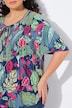 Bluse med smock, blader, A-linje, rund hals, klokkeermer