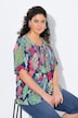 Bluse med smock, blader, A-linje, rund hals, klokkeermer