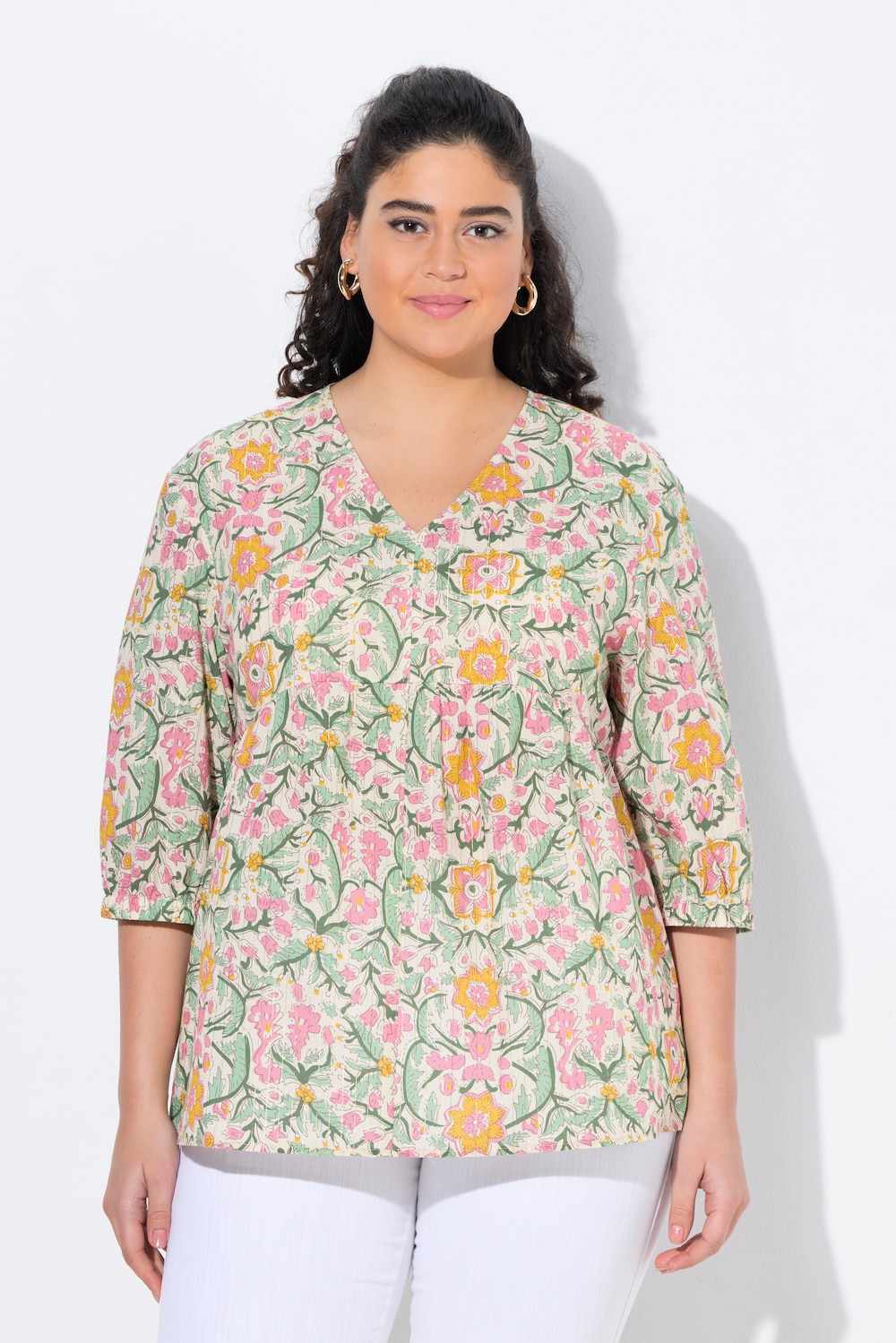 Thumbnail - Große Größen Bluse, Damen, beige, Größe: 50/52, Baumwolle, Ulla Popken