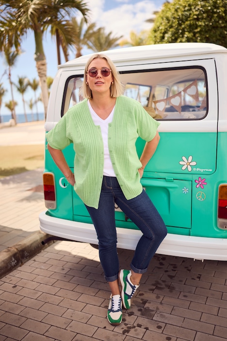 Muslinbluse, oversized, bieser, V-utringning, halvermet