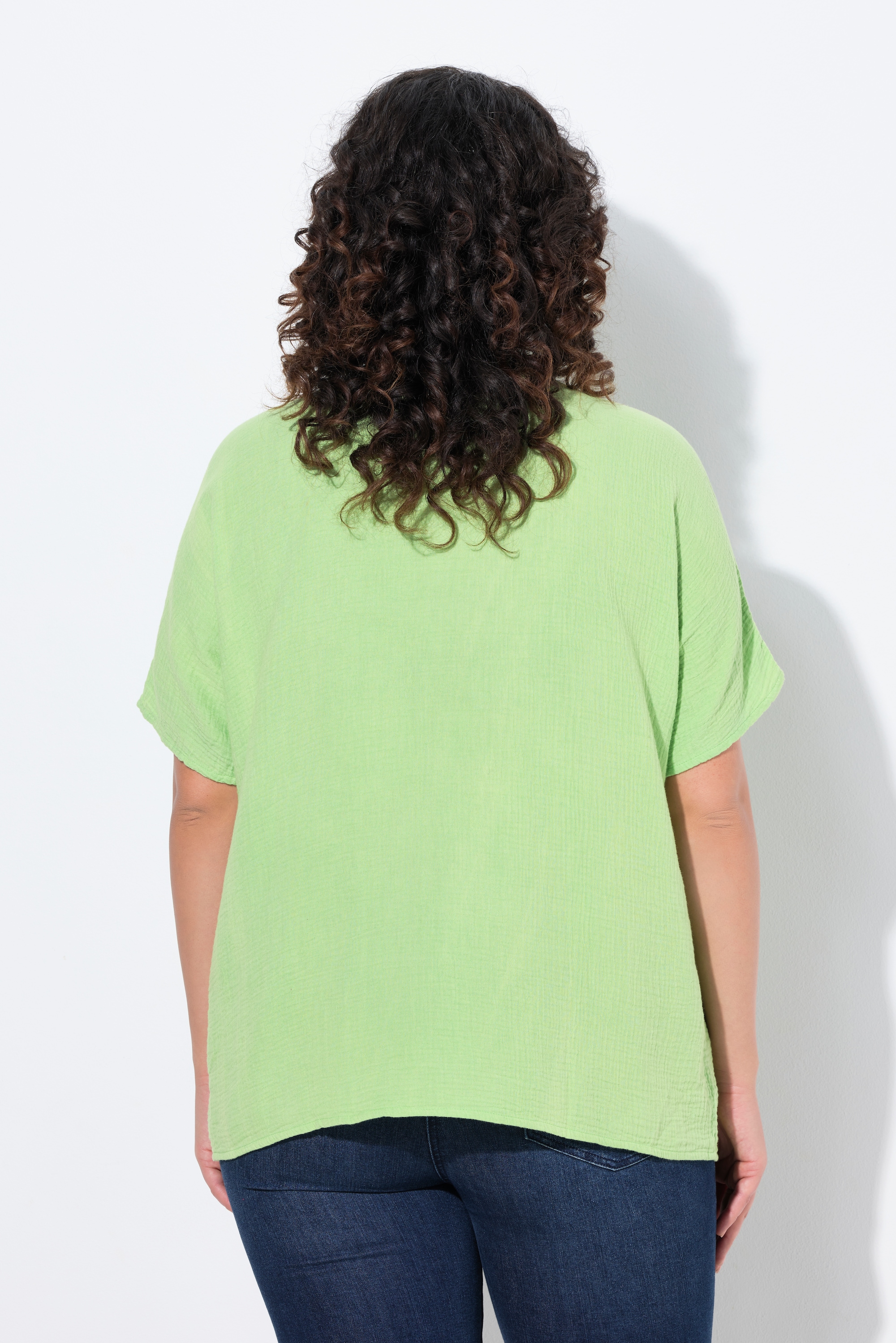 Ulla Popken Damen große Größen Musselin Bluse Oversized Biesen V Ausschnitt