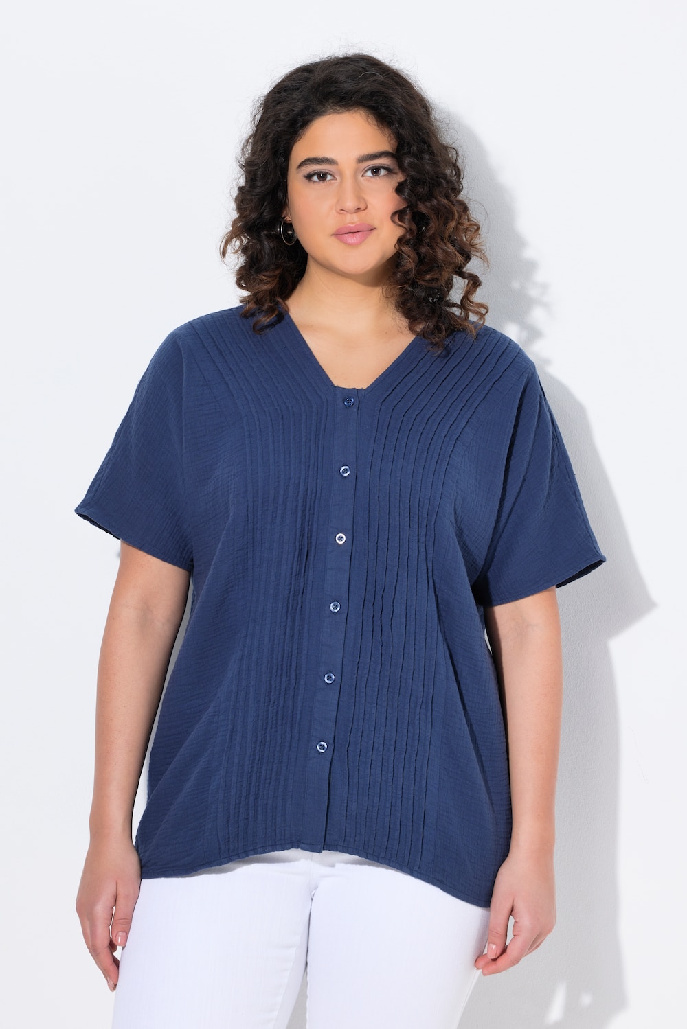 Thumbnail - Große Größen Musselin-Bluse, Damen, blau, Größe: 54/56, Baumwolle, Ulla Popken