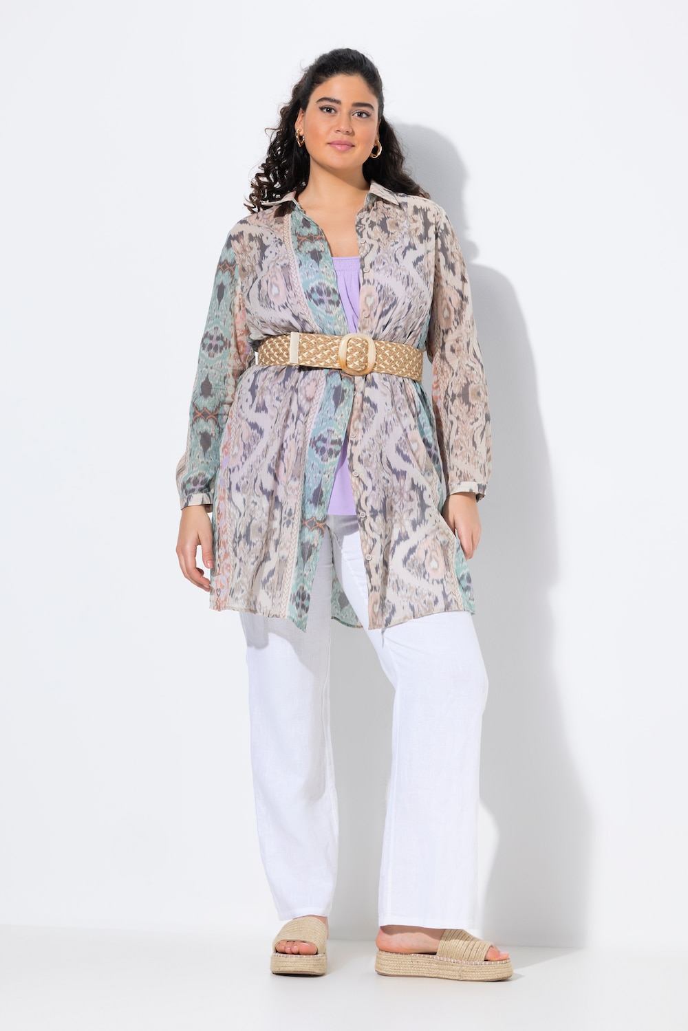 Große Größen Longbluse, Damen, beige, Größe: 58/60, Baumwolle, Ulla Popken