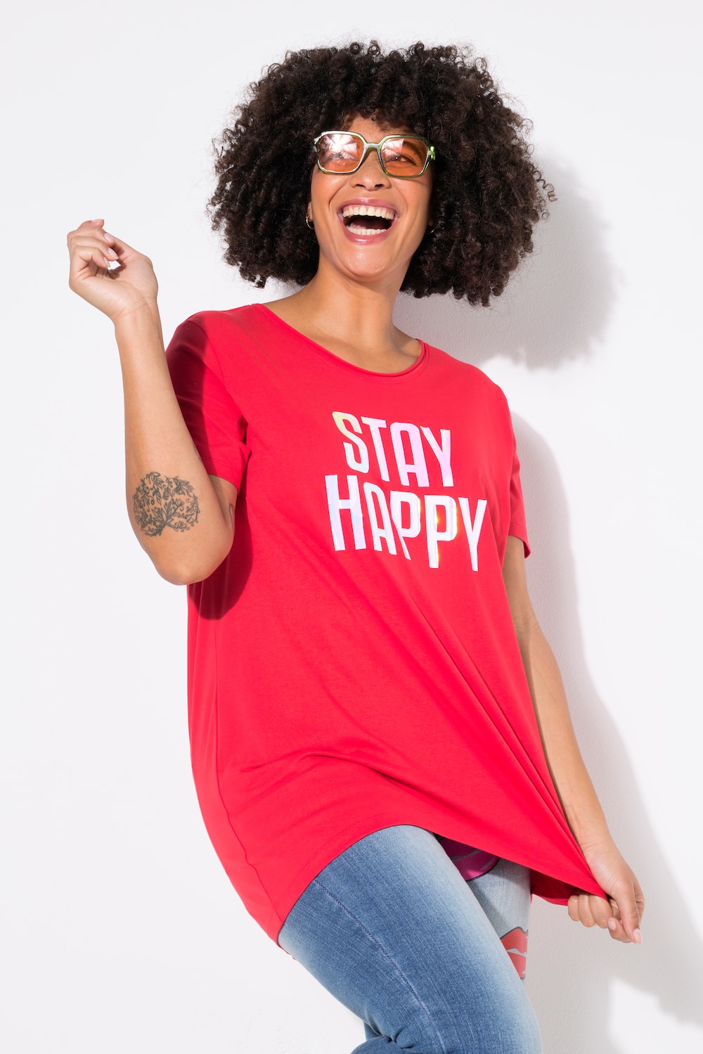 T-shirt, A-lijn, HAPPY-opschrift
