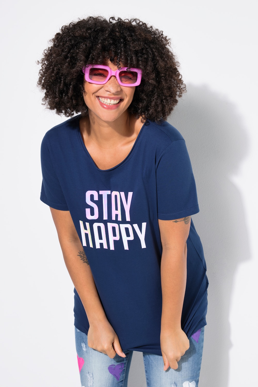 T-shirt, A-lijn, HAPPY-opschrift